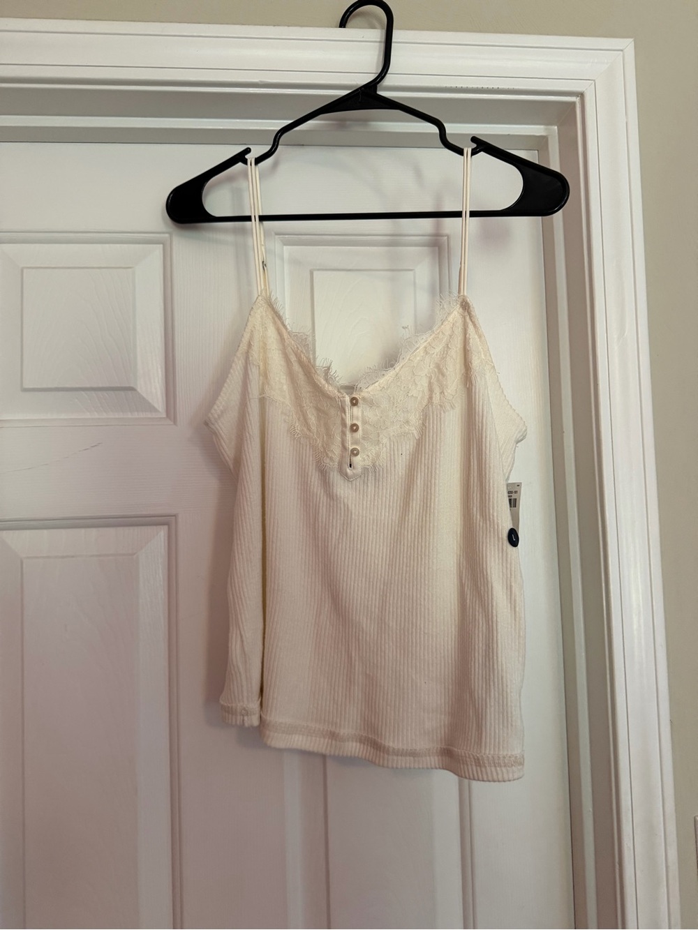 Abercrombie & Fitch Ivory Lace-Trim Ribbed Camisole